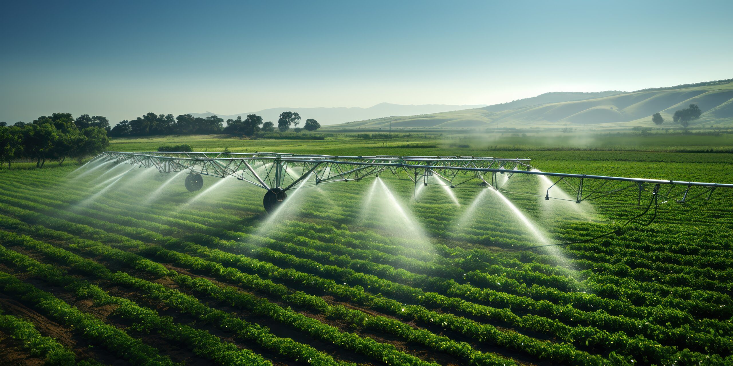 Refreshment from above, as sprinklers arc water over the geometr